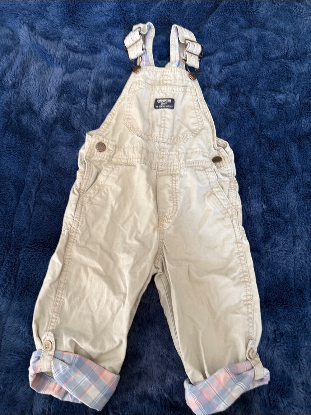 3T vintage OshKosh B'gosh Khaki boys Overalls with roll up detail